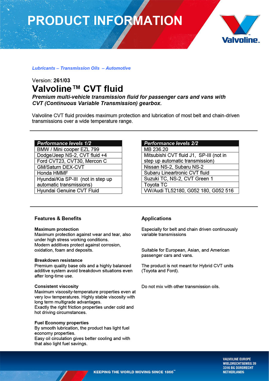 روغن گیربکس والوولاین مدل CVT یک لیتری – Valvoline CVT