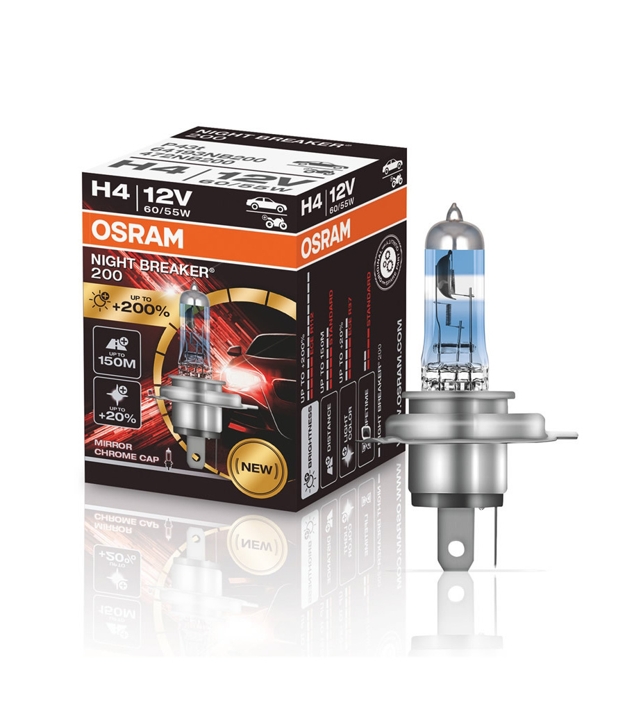 لامپ هالوژن پایه H4 مدل نایت بریکر لیزر NBL 200% اسرام – Osram (تکی)