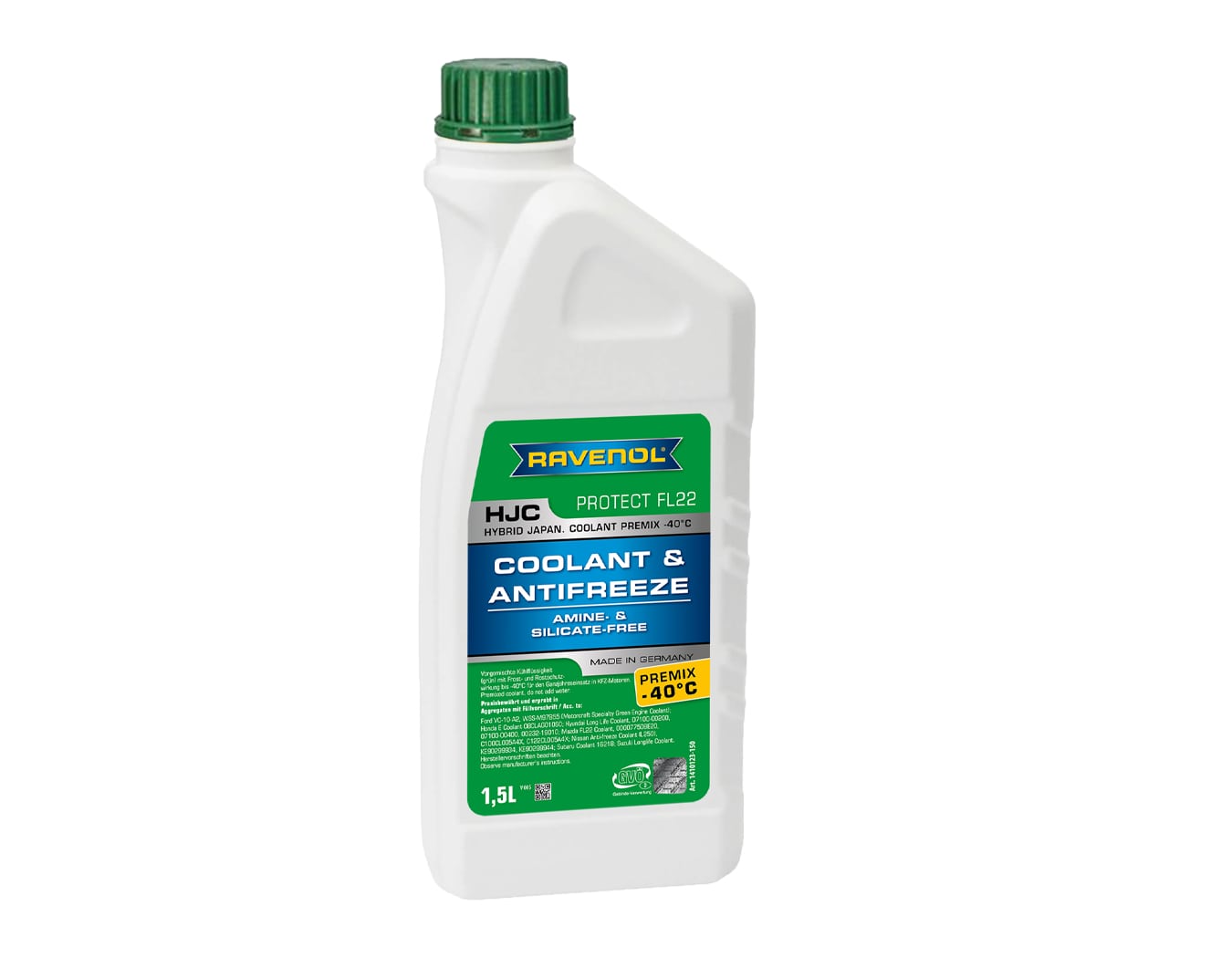 کولانت ضد یخ سبز HJC FL22 غلظت 50/50 برند راونول – Ravenol ( 1.5 لیتری )